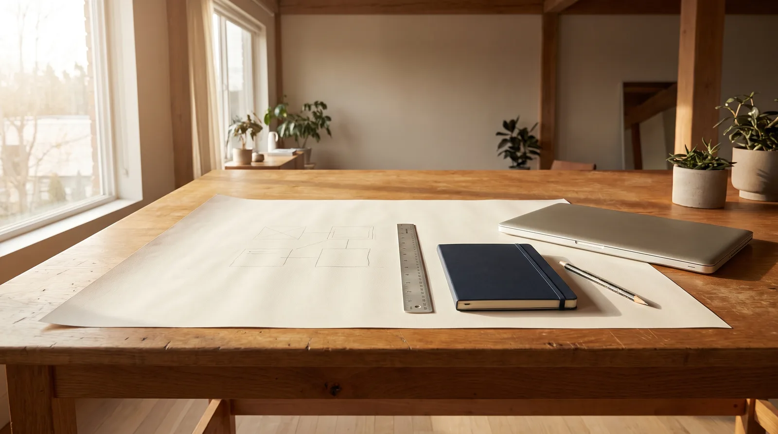 AI-generated illustration of an engineering planning table