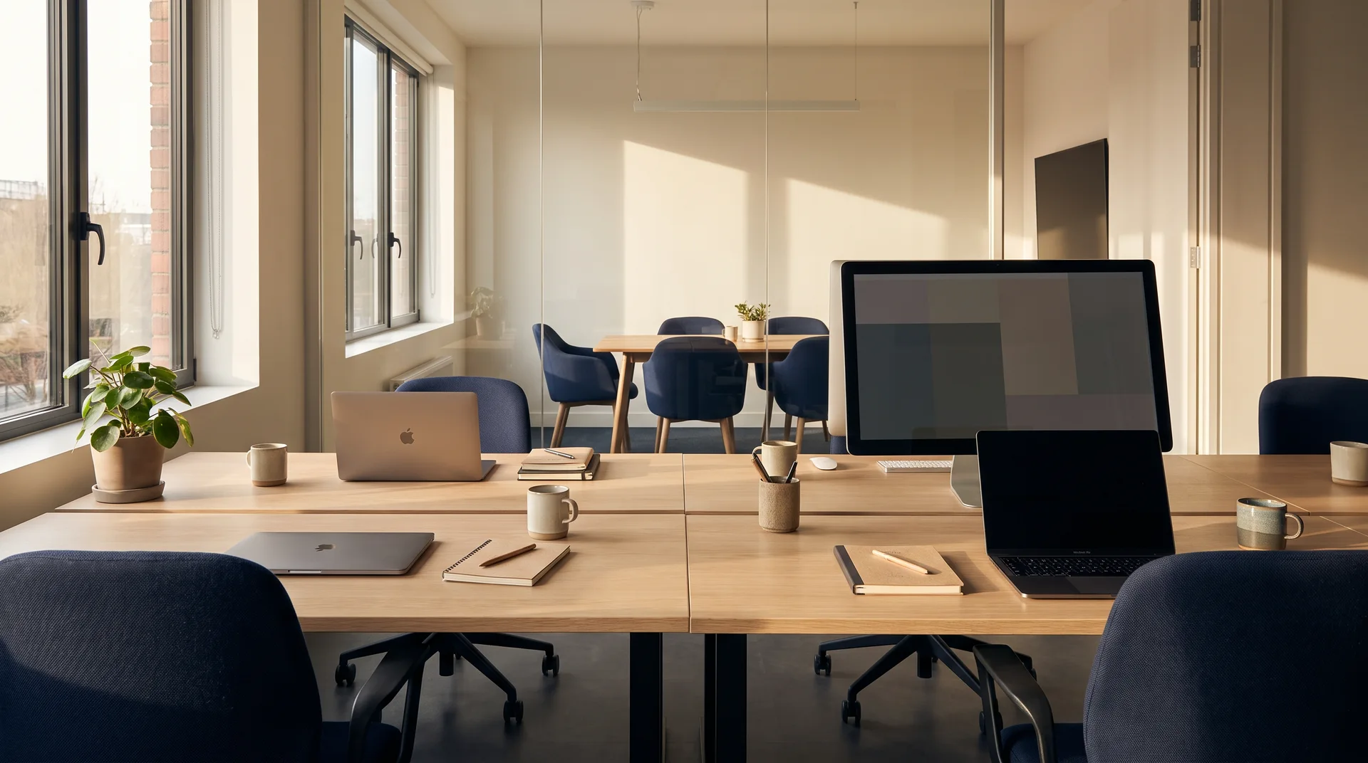 AI-generated illustration of a sunlit small-business workspace