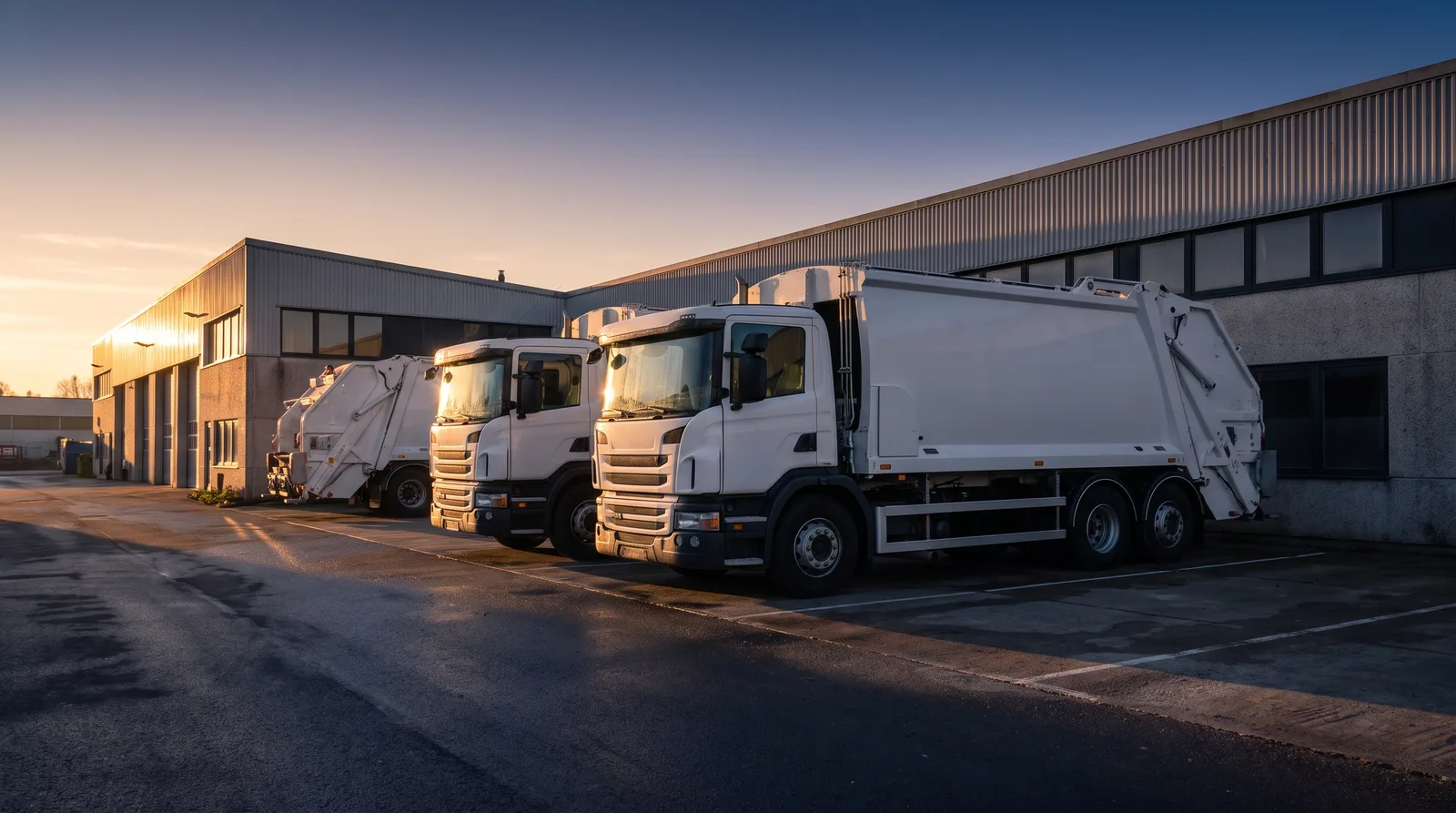 AI-generated illustration of a fleet depot at dawn