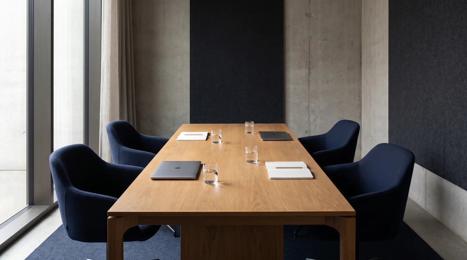 AI-generated illustration of a daylight-filled meeting room