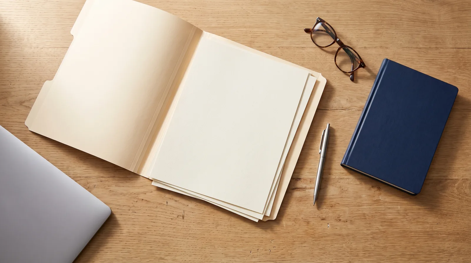 AI-generated illustration of folders and review materials on a procurement desk