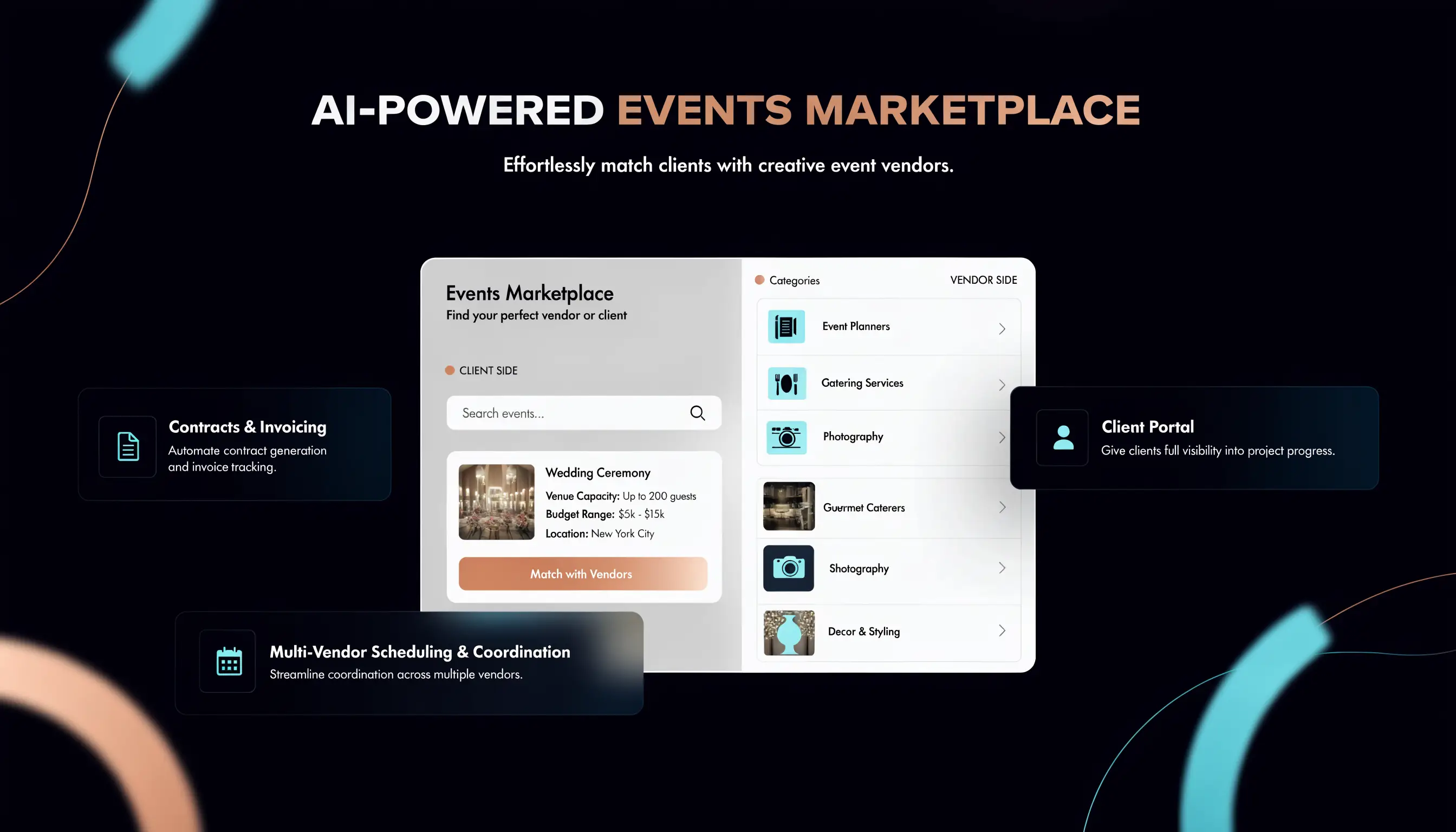 Conceptual capability view for Zennvue: AI-native operating system for the wedding and event industry.