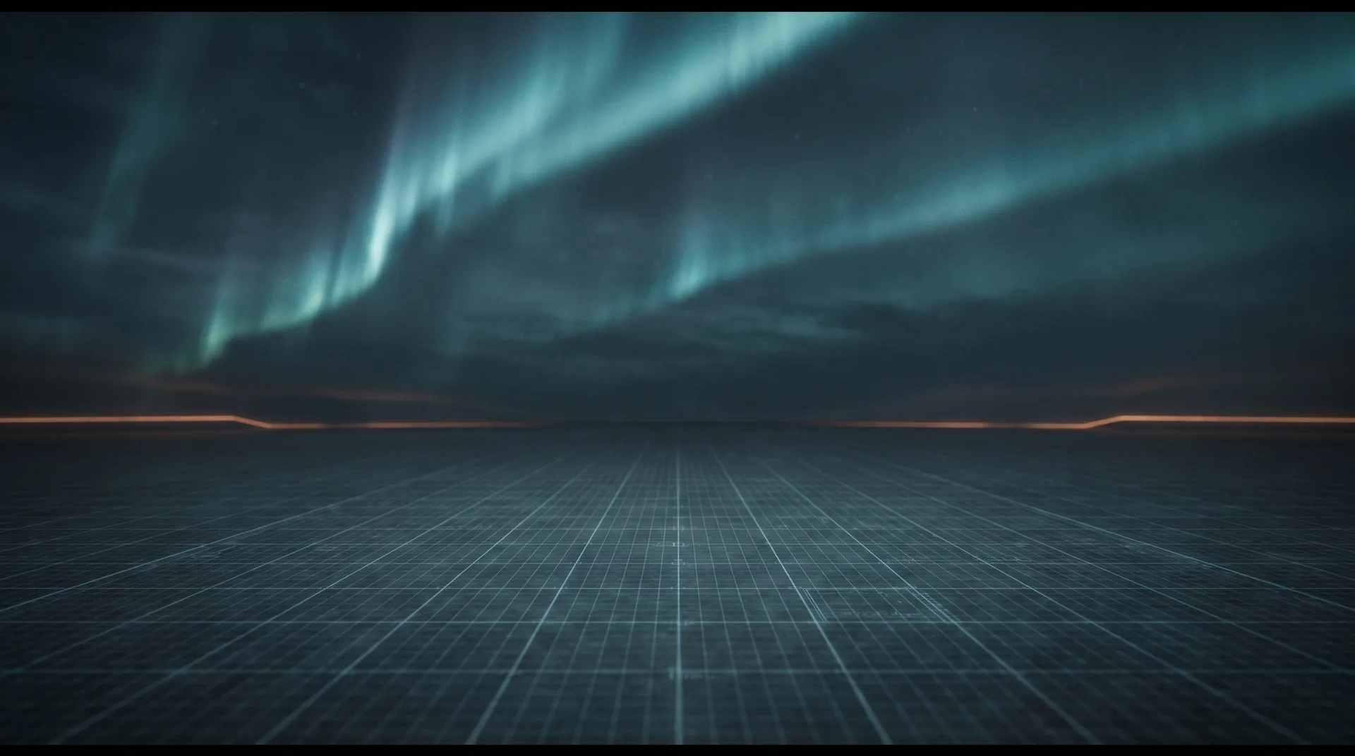 Vast dark horizon under drifting steel-cyan aurora light
